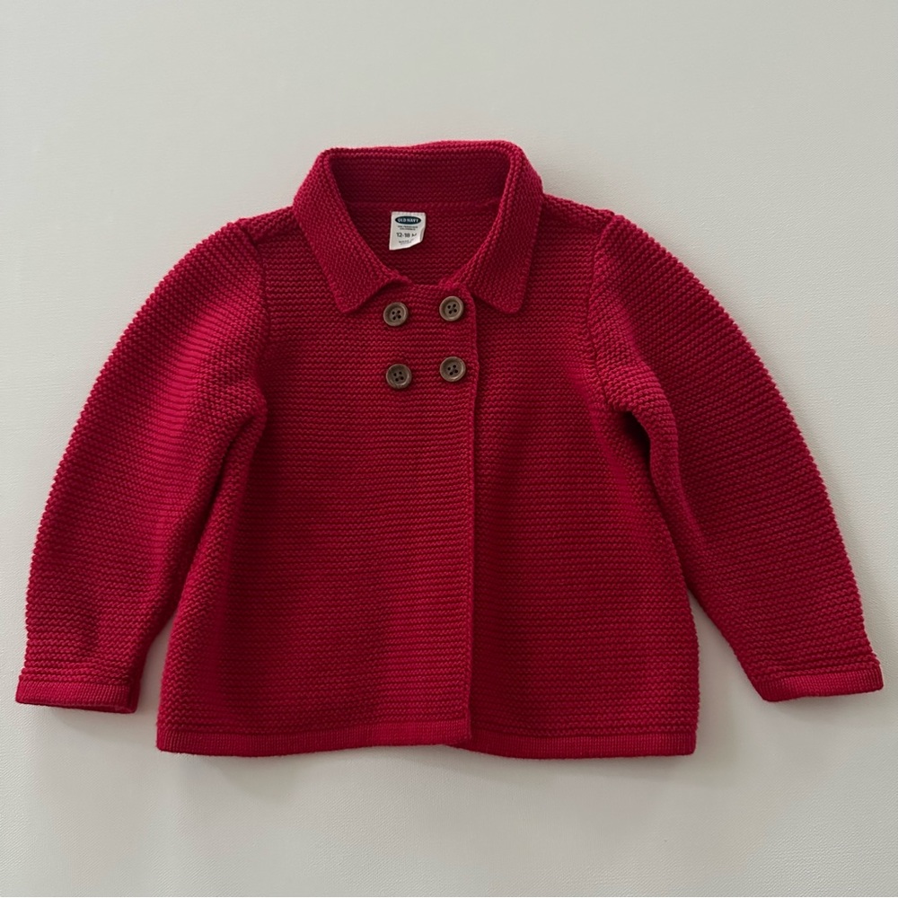 Old Navy 12-18 Months Baby Red Knit Cardigan Sweater Holiday Christmas